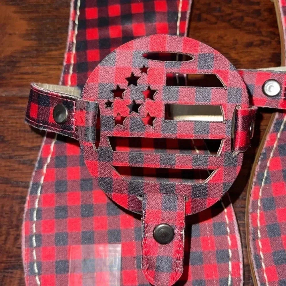 Everglades Buffalo Check Plaid Sandals 8 - Picture 2 of 4